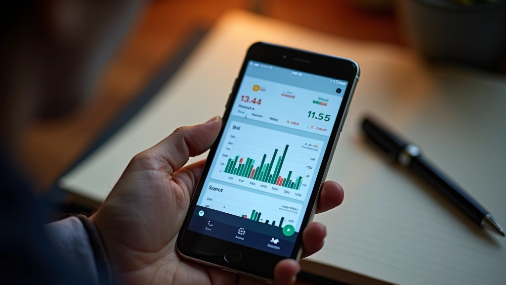Smartphone affichant un graphique de trading avec portefeuille d'investissement à long terme