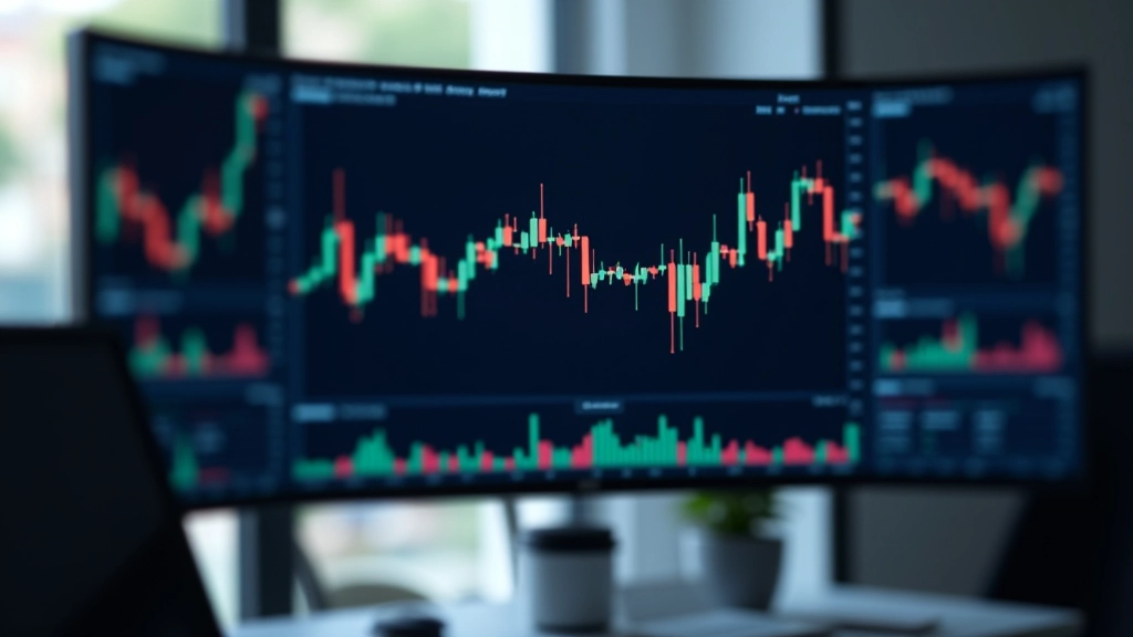 Graphique de trading avec chandelles japonaises et lignes de tendance sur écran de monitor professionnel