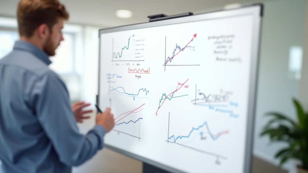 Tableau blanc avec schémas et stratégies de trading à court terme dessinés